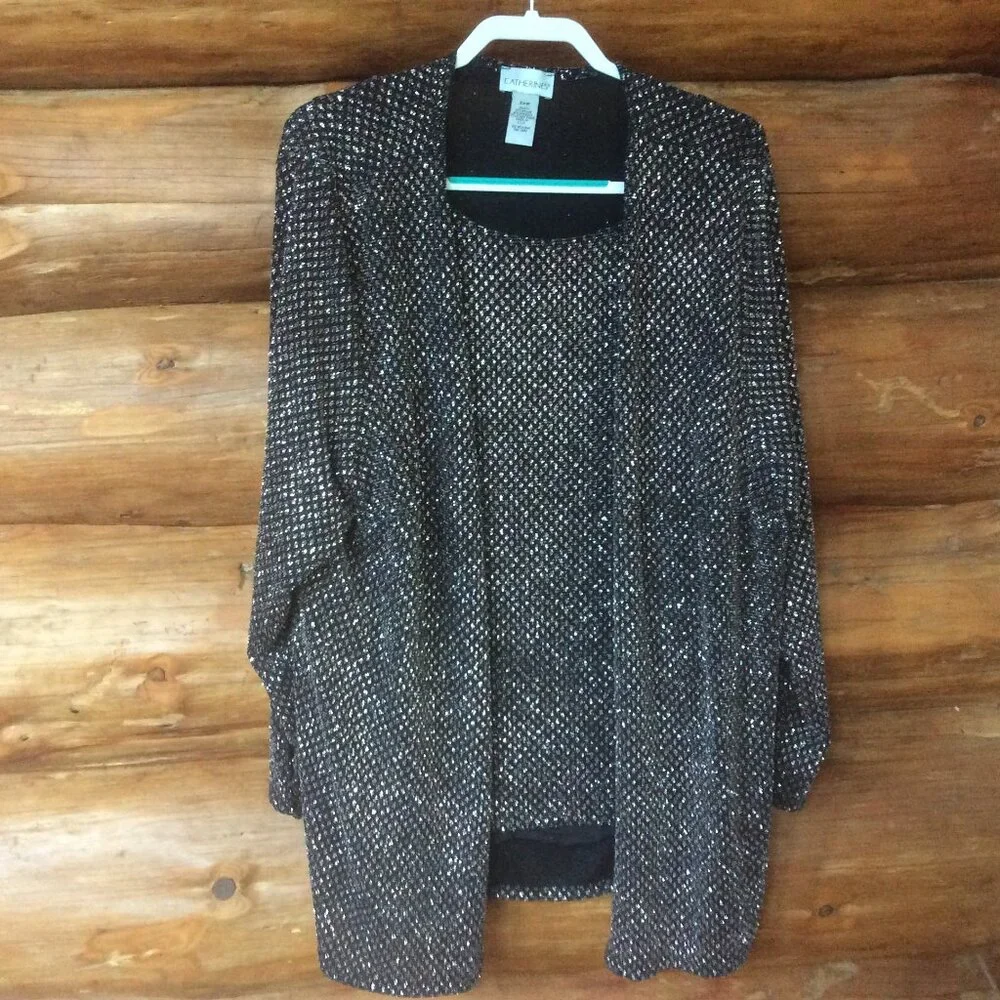 Catherines Black w/Gold & Silver Metallic Tank & Cardigan Set Size 24W - Picture 2 of 8